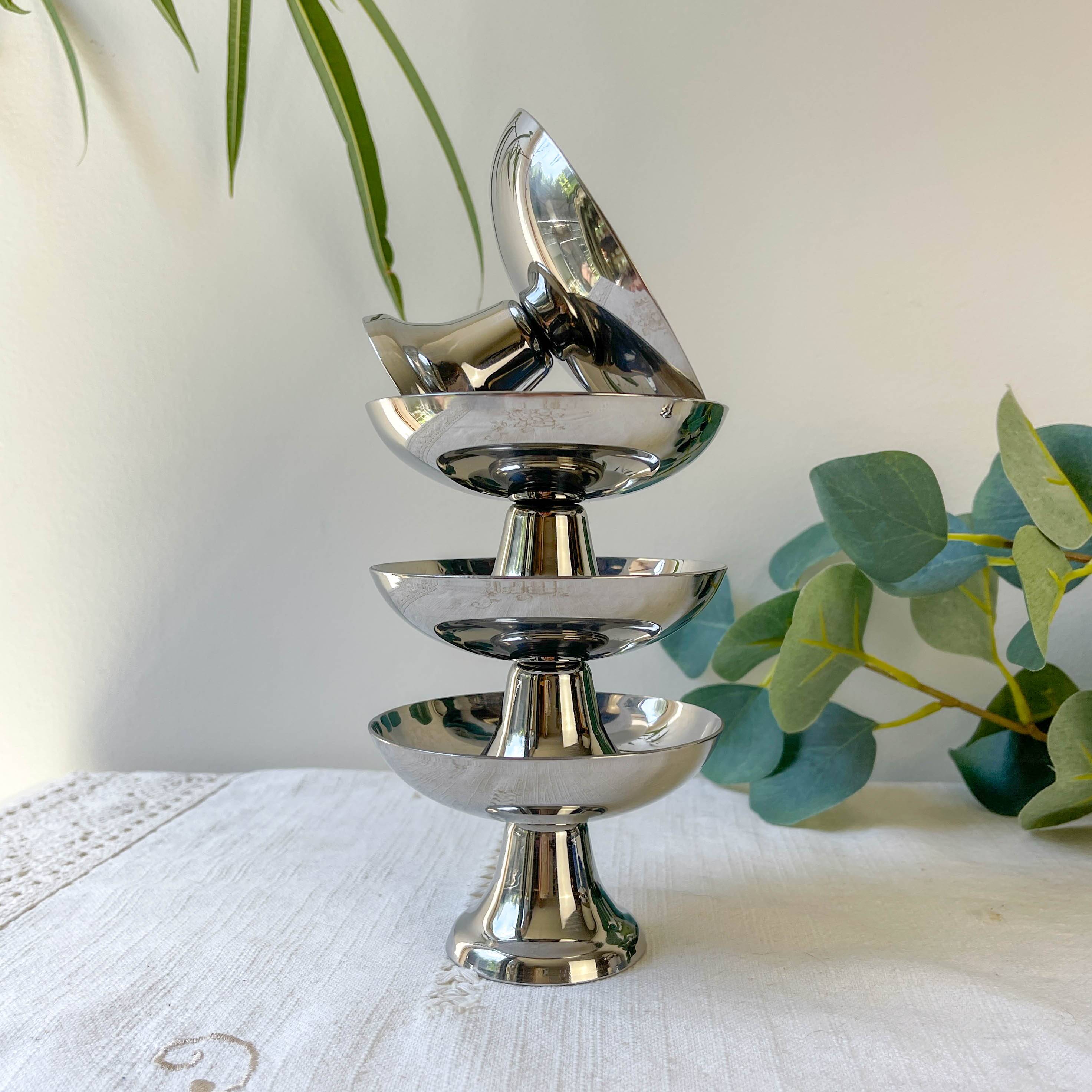 6 Vintage Stainless Steel Bowls from the 70s – Retro Silver Metal Tableware Style 1970