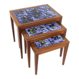 Set of 3 nesting tables in rosewood and ceramics, Sweden, 1960