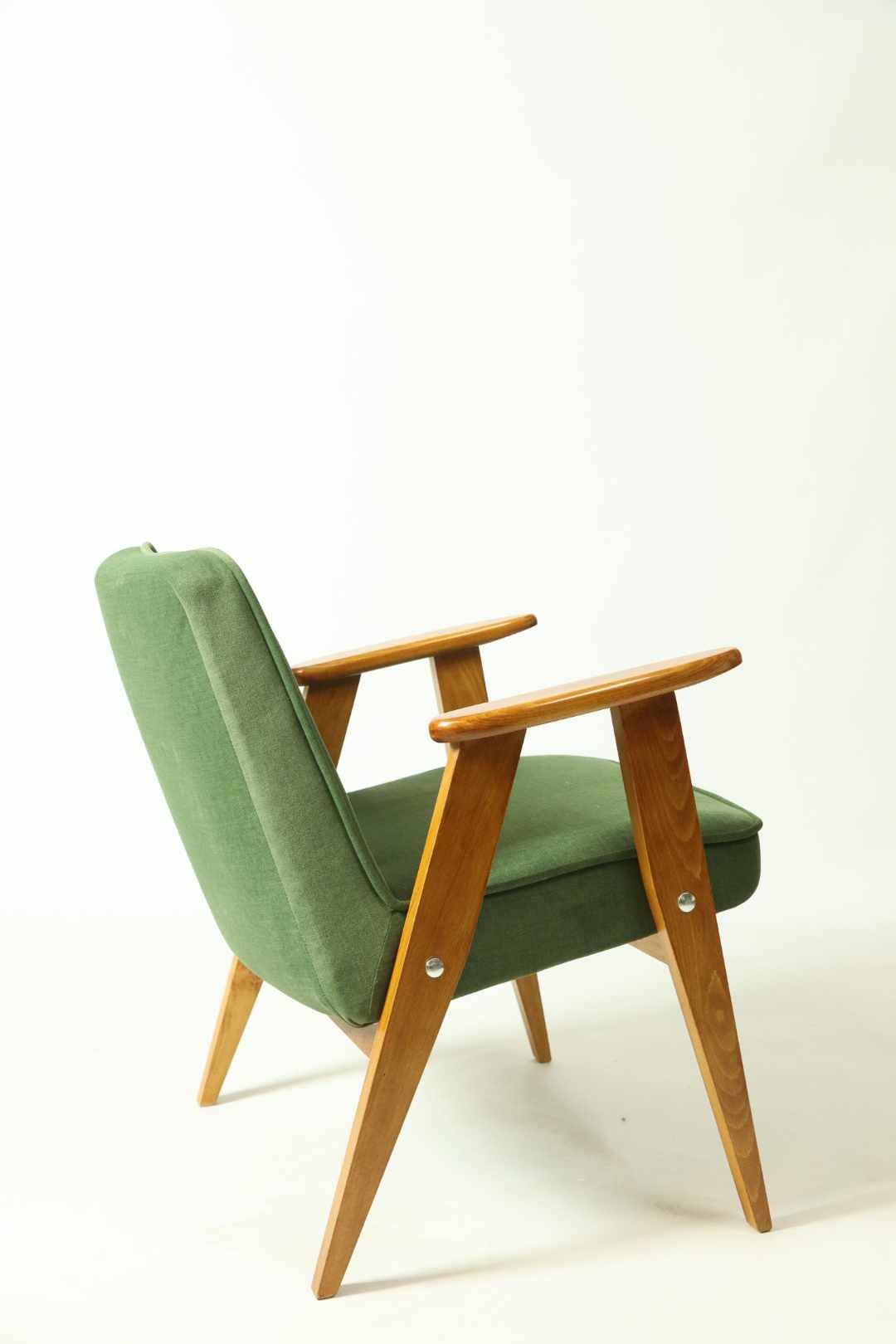 Fauteuil Vintage 366 de J. Chierowski Fauteuil Bois Clair Herbe Verte Scandinave
