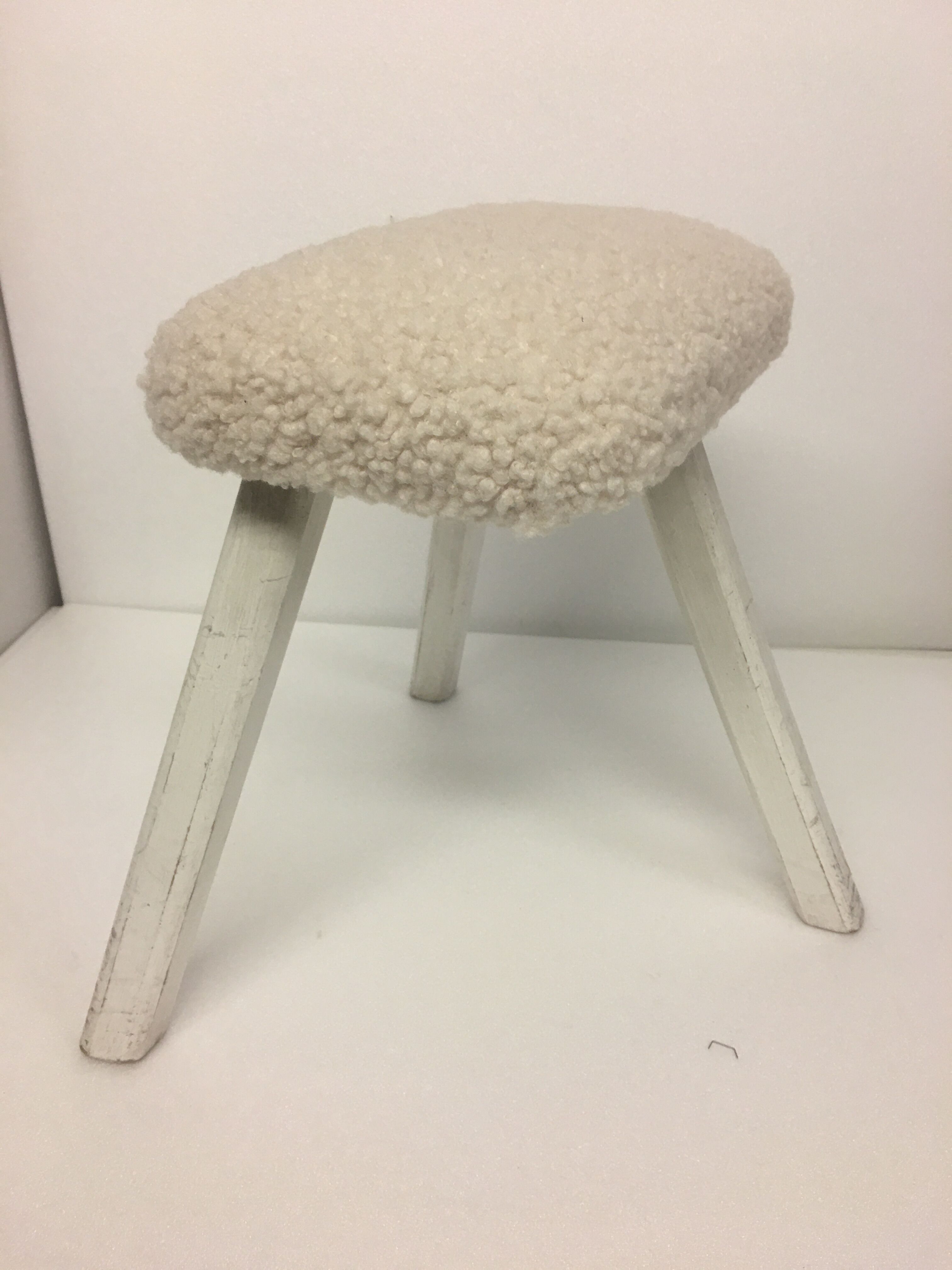 Painted beech stool, "sheep" fabric, Danish 60's