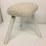Painted beech stool, "sheep" fabric, Danish 60's
