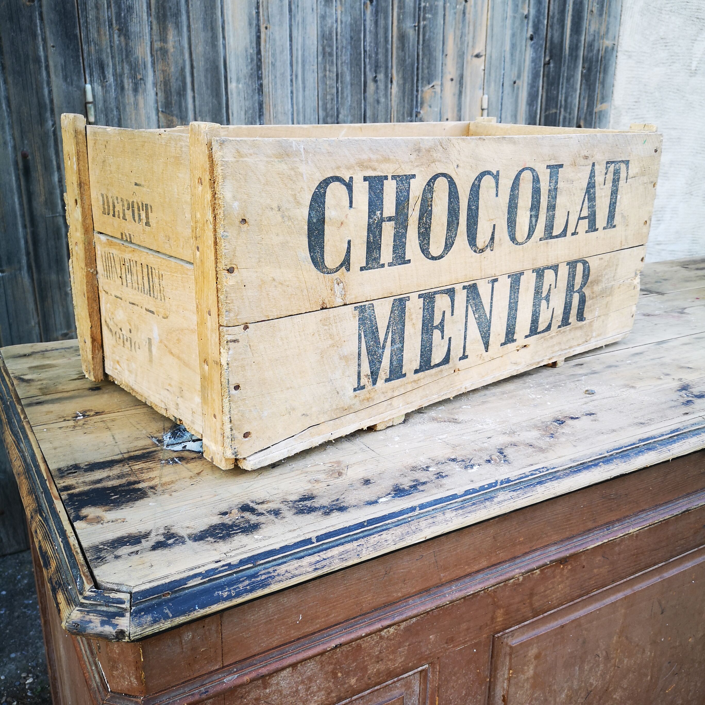 Old transport crate Chocolat Meunier