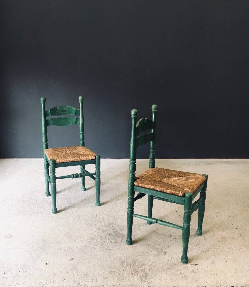 Rustic Austrian Alps Green Side Chairs, Austria, 1950s, Set of 2
