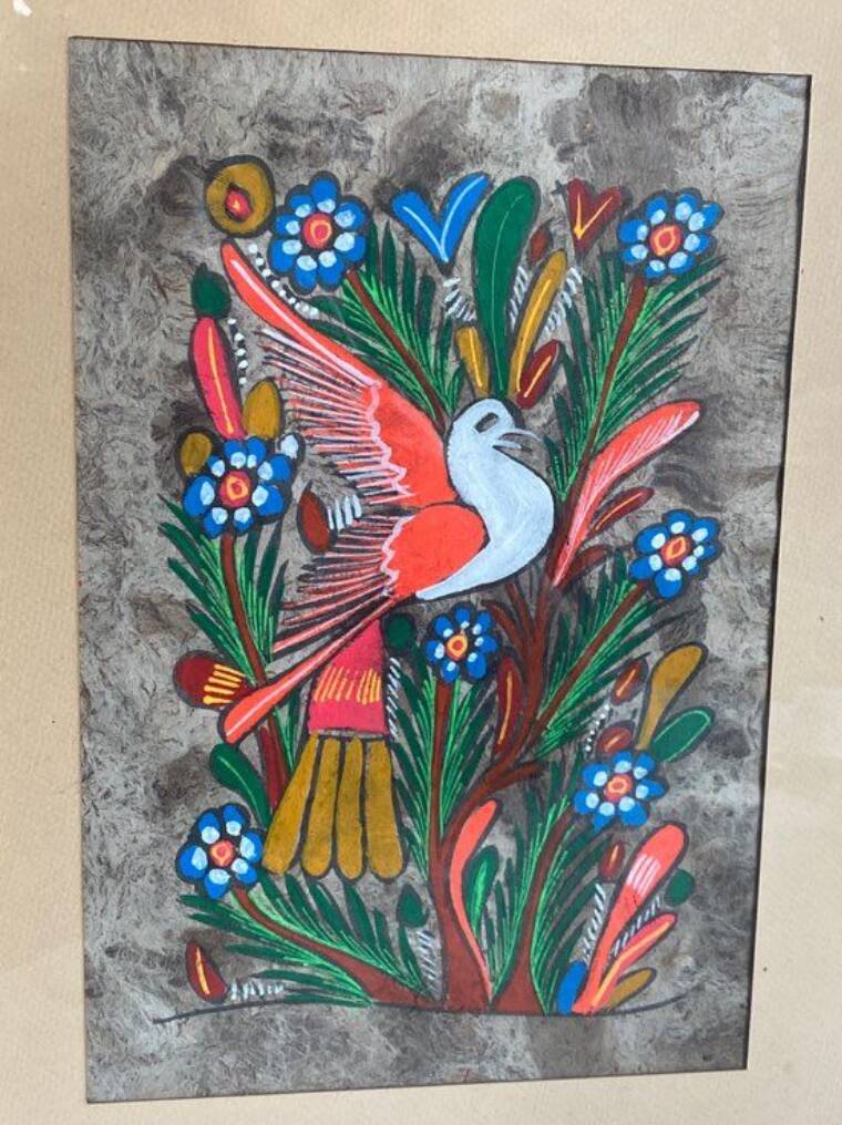 Painting on paper by Amate Bird and flowers