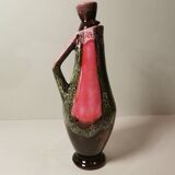 Old Pitcher, Jug, Carafe in Pink and Brown Ceramic Vallauris Style Vintage