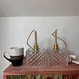 Pair of chiseled glass portable lamps