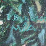 Vue champêtre et du village - huile sur toile signée en bas à droite Ecole Française XXème