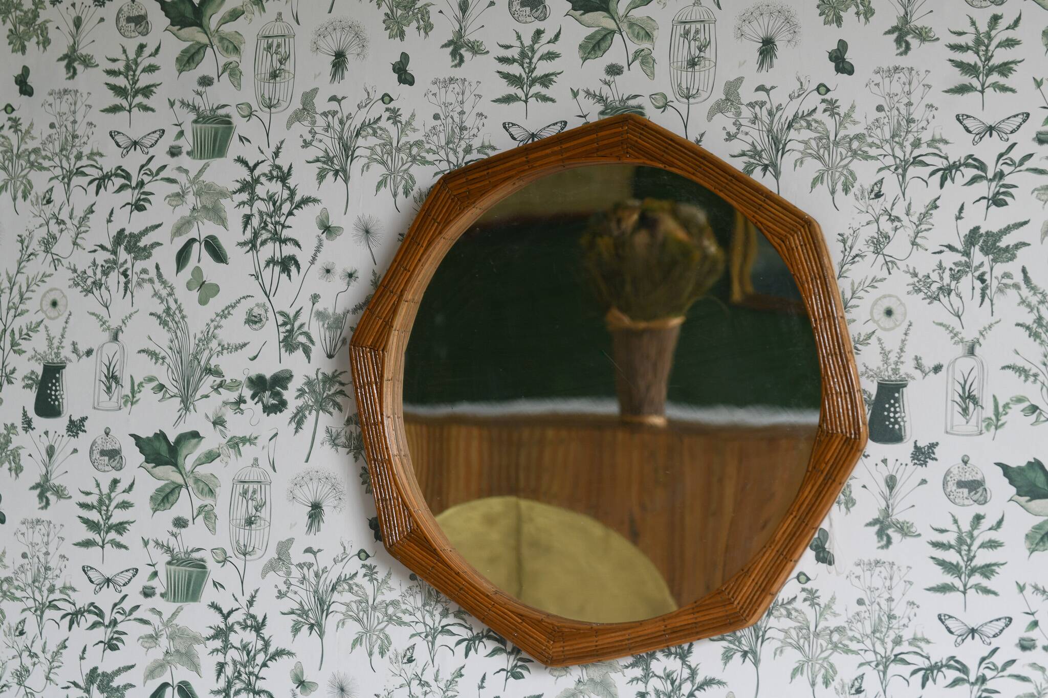 Octagon Shape Framed Pencil Reed Wall Mirror