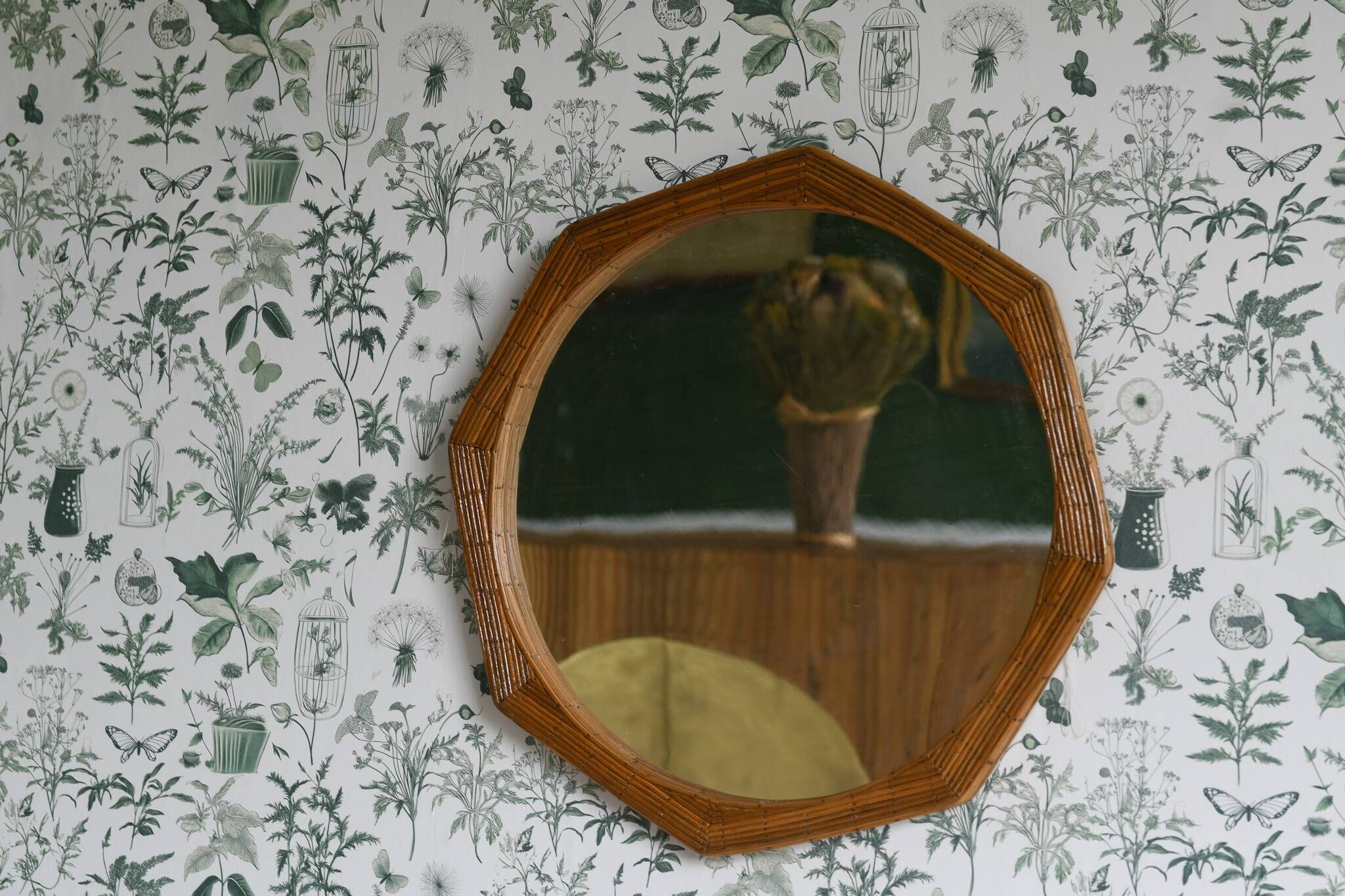 Octagon Shape Framed Pencil Reed Wall Mirror