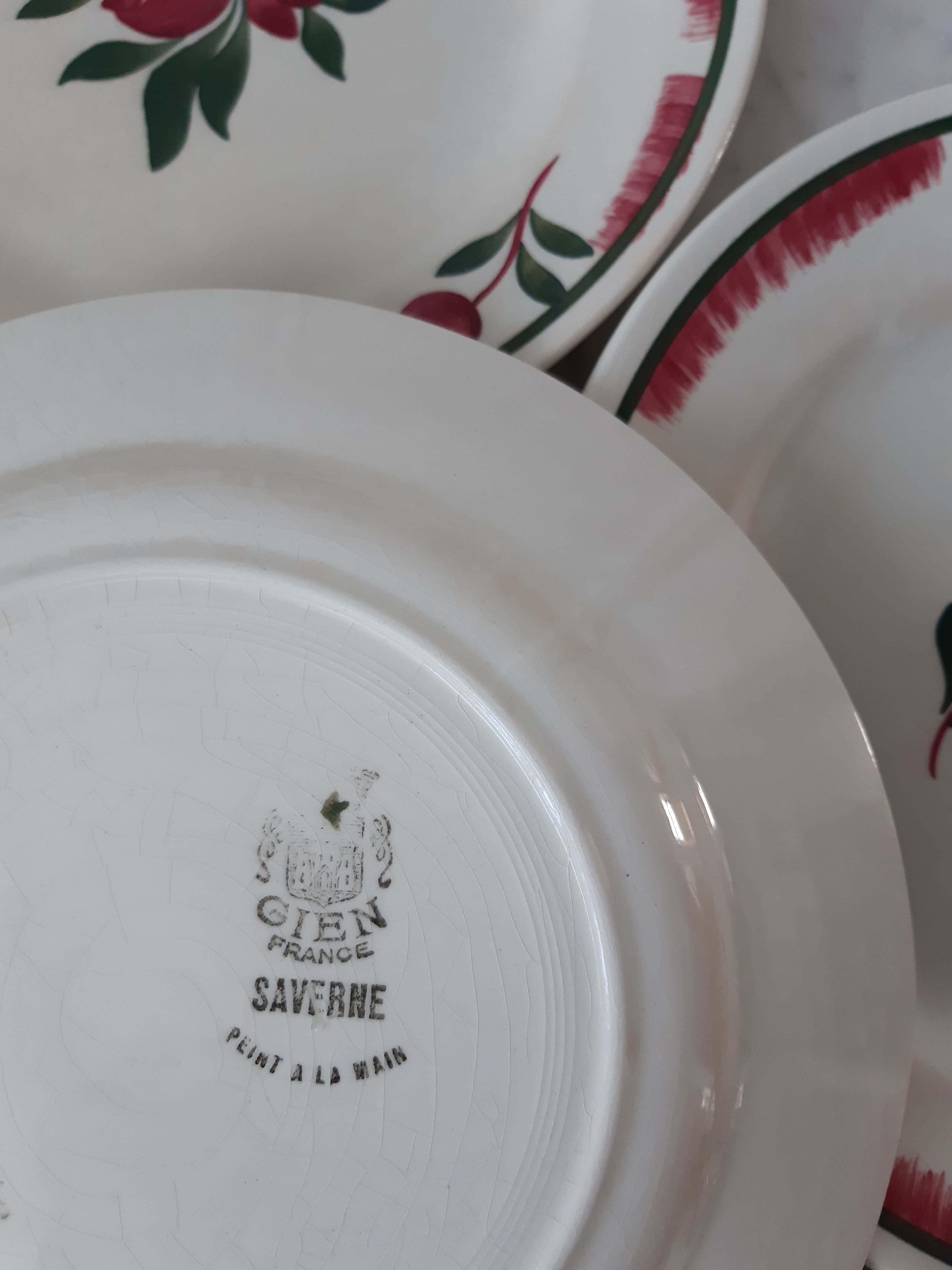 Set of 6 flat plates Gien model Saverne years 30-40