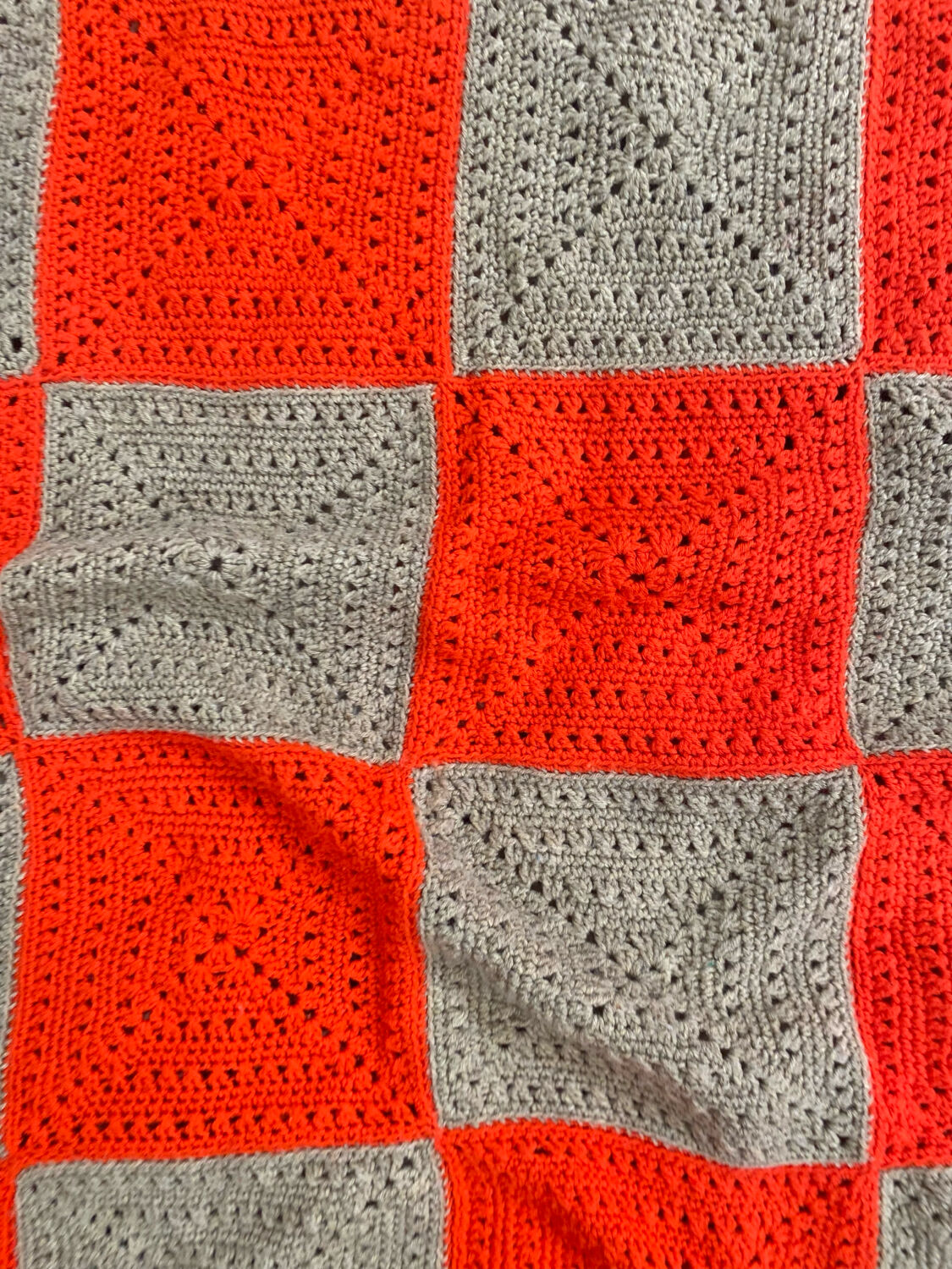 Vintage Granny Square Crochet Wool Throw