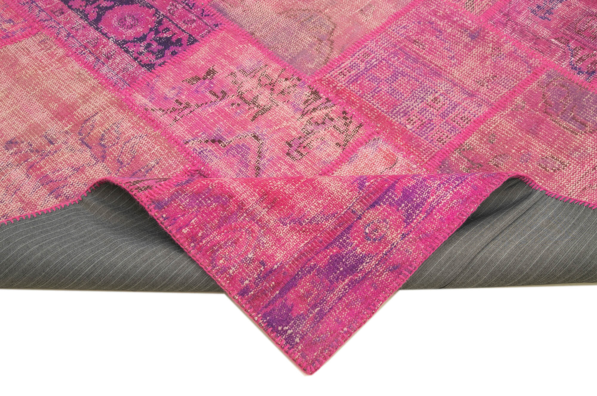 Handwoven oriental overdyed 202 cm x 298 cm pink patchwork carpet