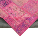Handwoven oriental overdyed 202 cm x 298 cm pink patchwork carpet
