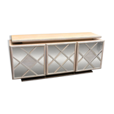 1980s Roche Bobois soft pink mirrored geometric sideboard, France.