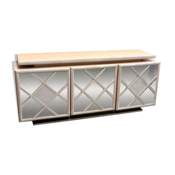 Buffet géométrique rose pâle à miroir Roche Bobois, années 1980, France.