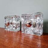 Pair of Ice Cube wall sconces in transparent bubbled glass, 1970s.