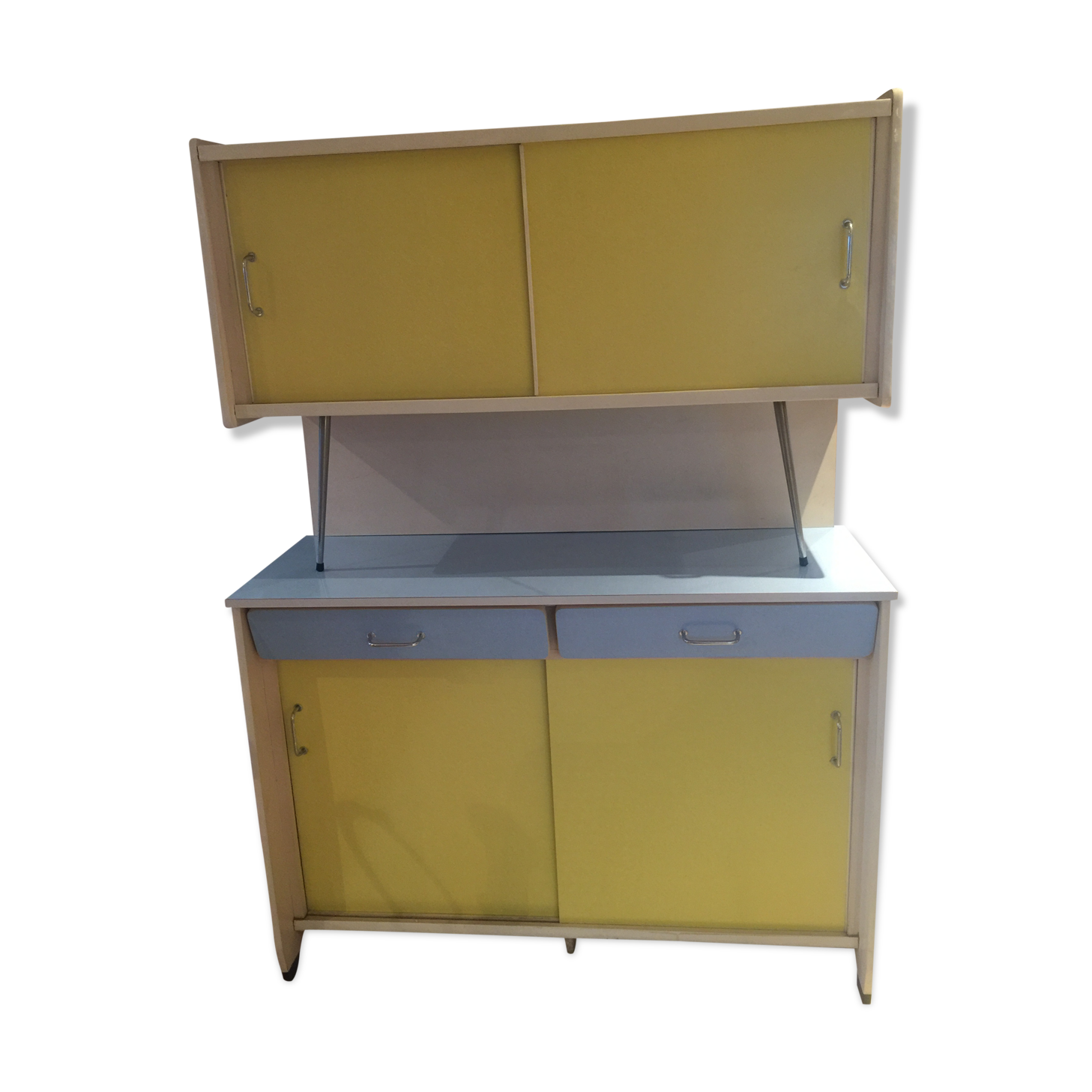 Blue and yellow formica buffet
