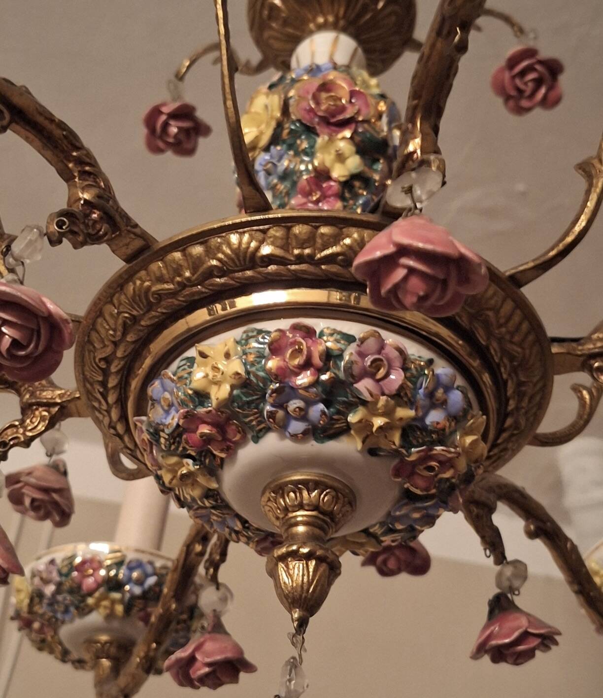 Lustre vintage Boho en laiton doré à 6 bras