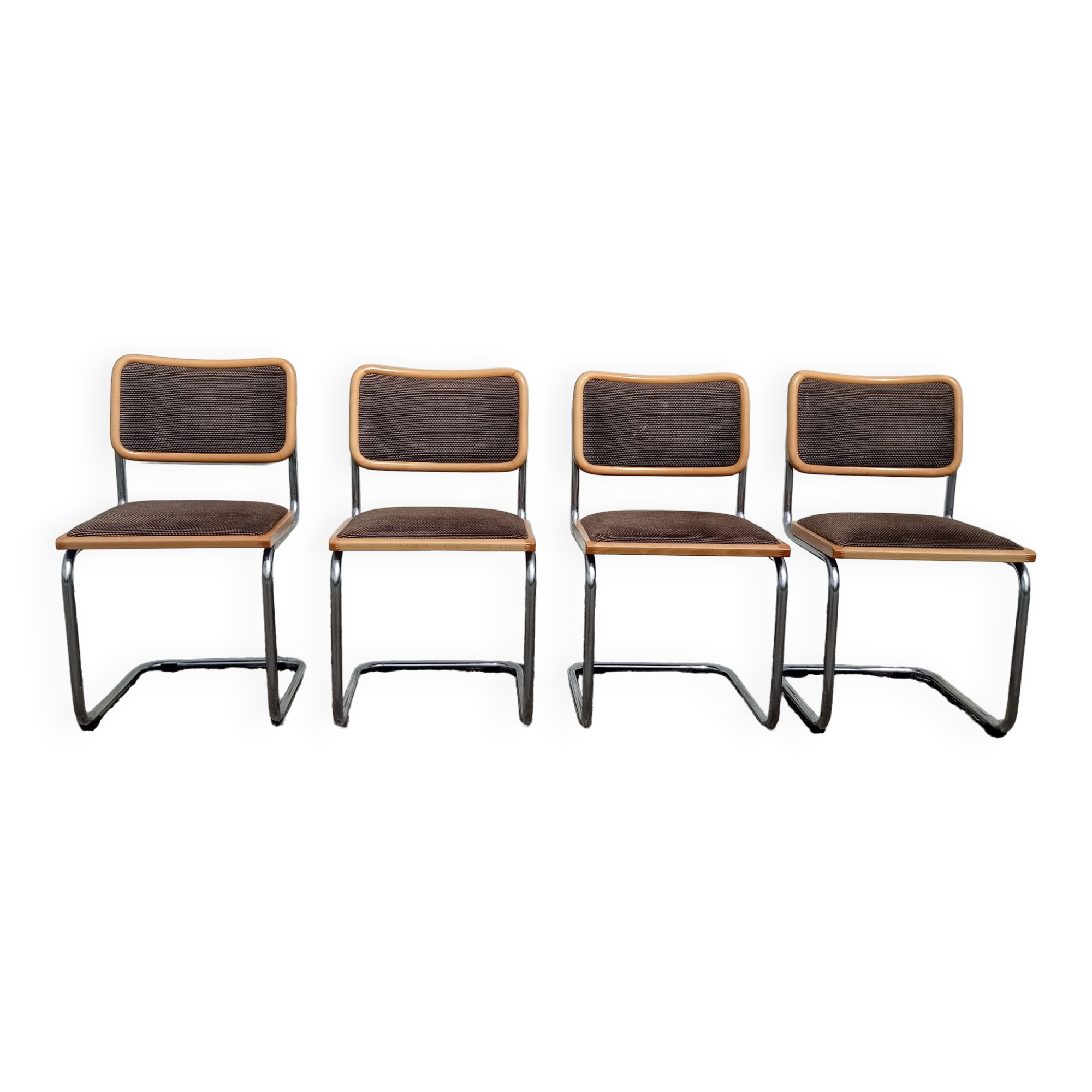 Series of 4 wooden chairs by Marcel in wood and fabric