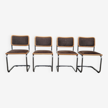 Series of 4 wooden chairs by Marcel in wood and fabric