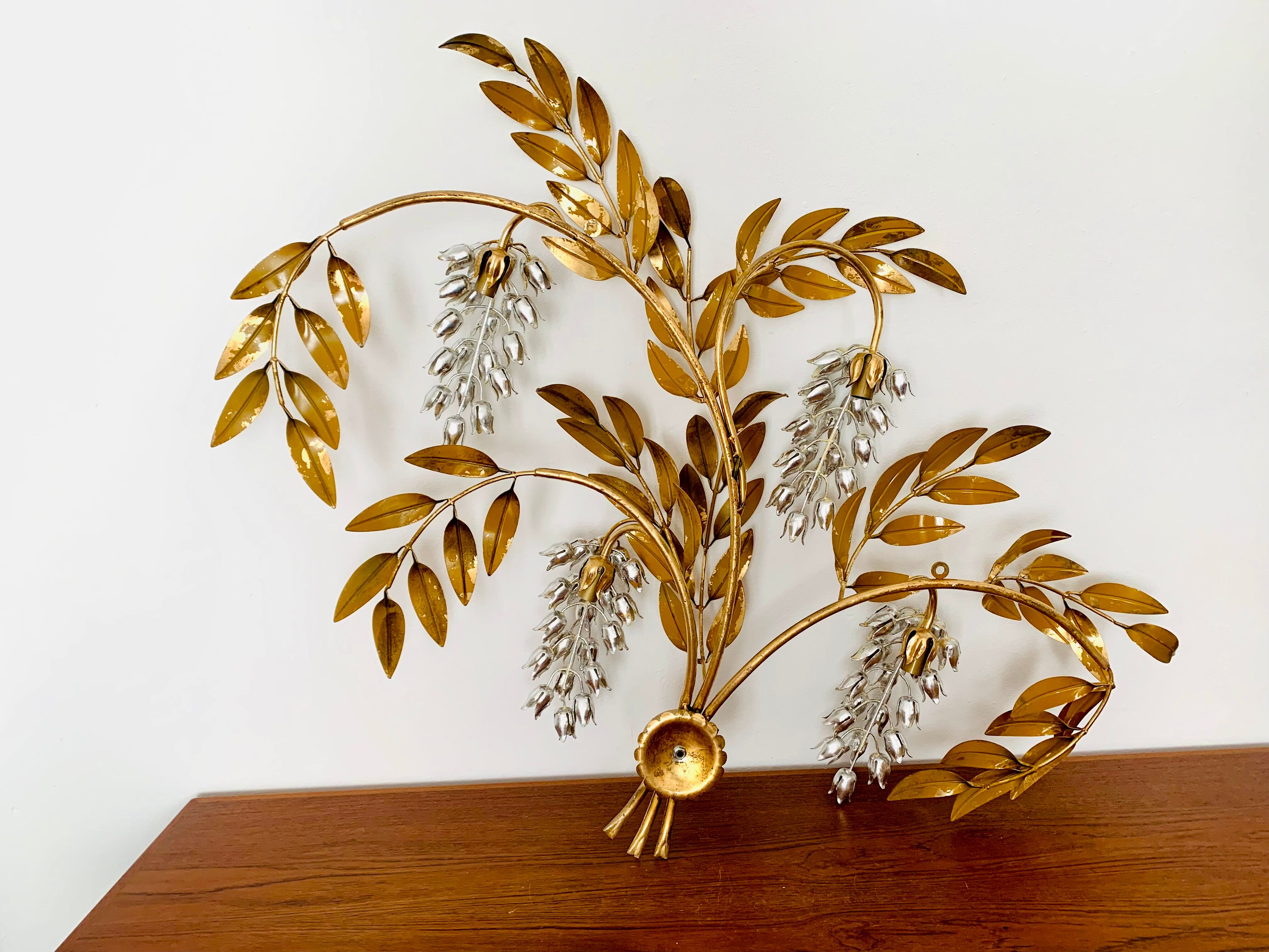 Hollywood Regency palm leaf wall lamp by Hans Kögl