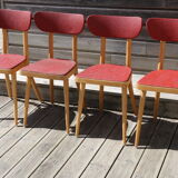 5 chairs light beech skaï red 1950