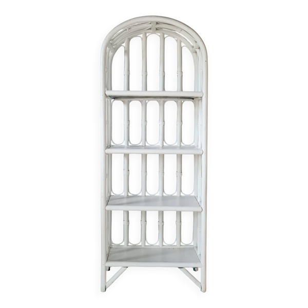 Etagère bibliothèque vintage en rotin blanc - Charme bohème
