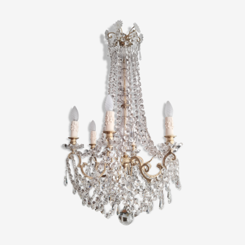 Lustre pampilles cristal et bronze d'époque fin XIX ème 6 feux