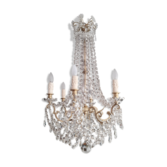 Lustre pampilles cristal et bronze d'époque fin XIX ème 6 feux