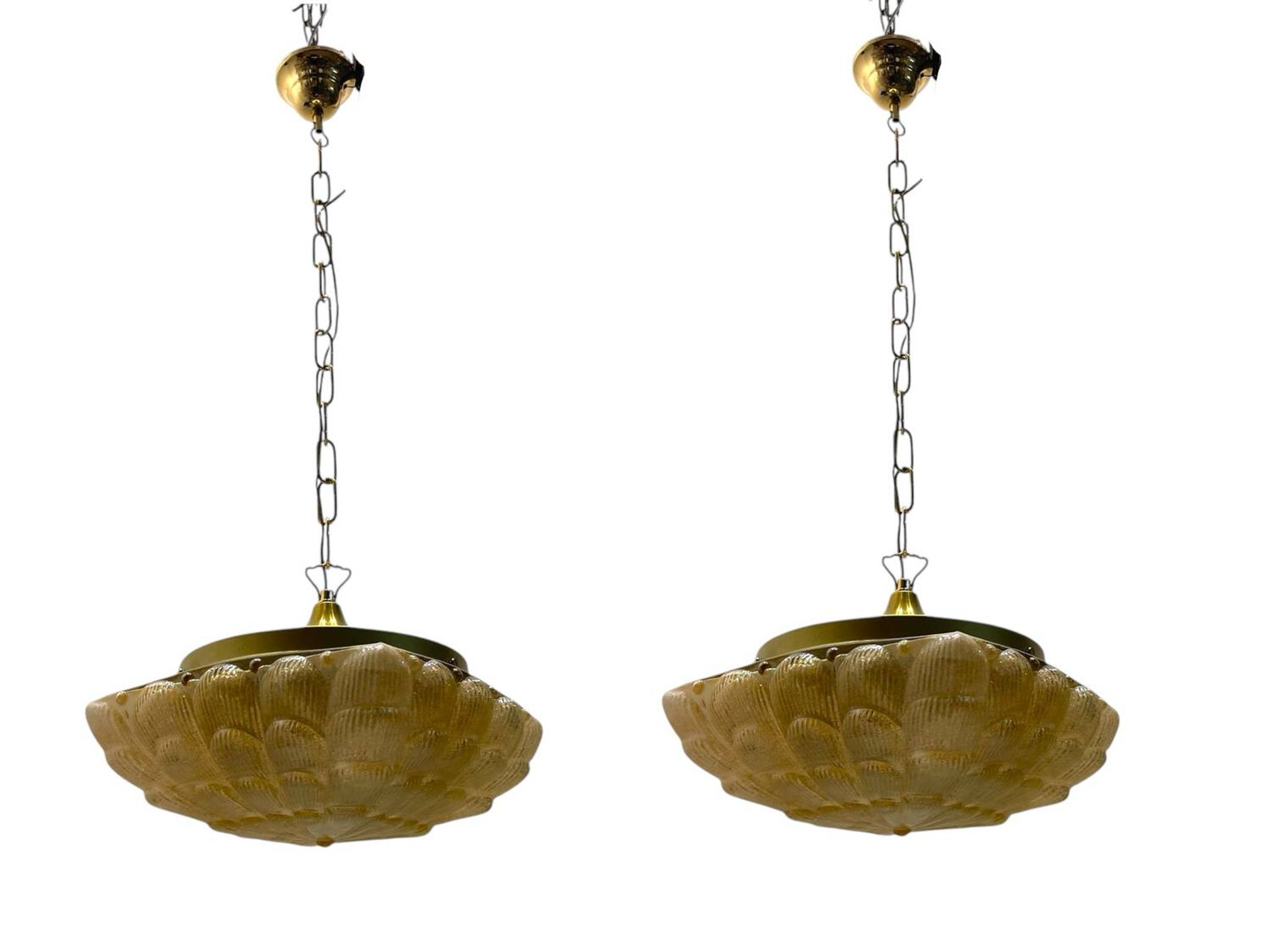 Lot de 2 suspensions lumineuses en verre de Murano, années 1980