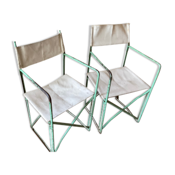 Pair of antique vintage camping metal chairs plianfer