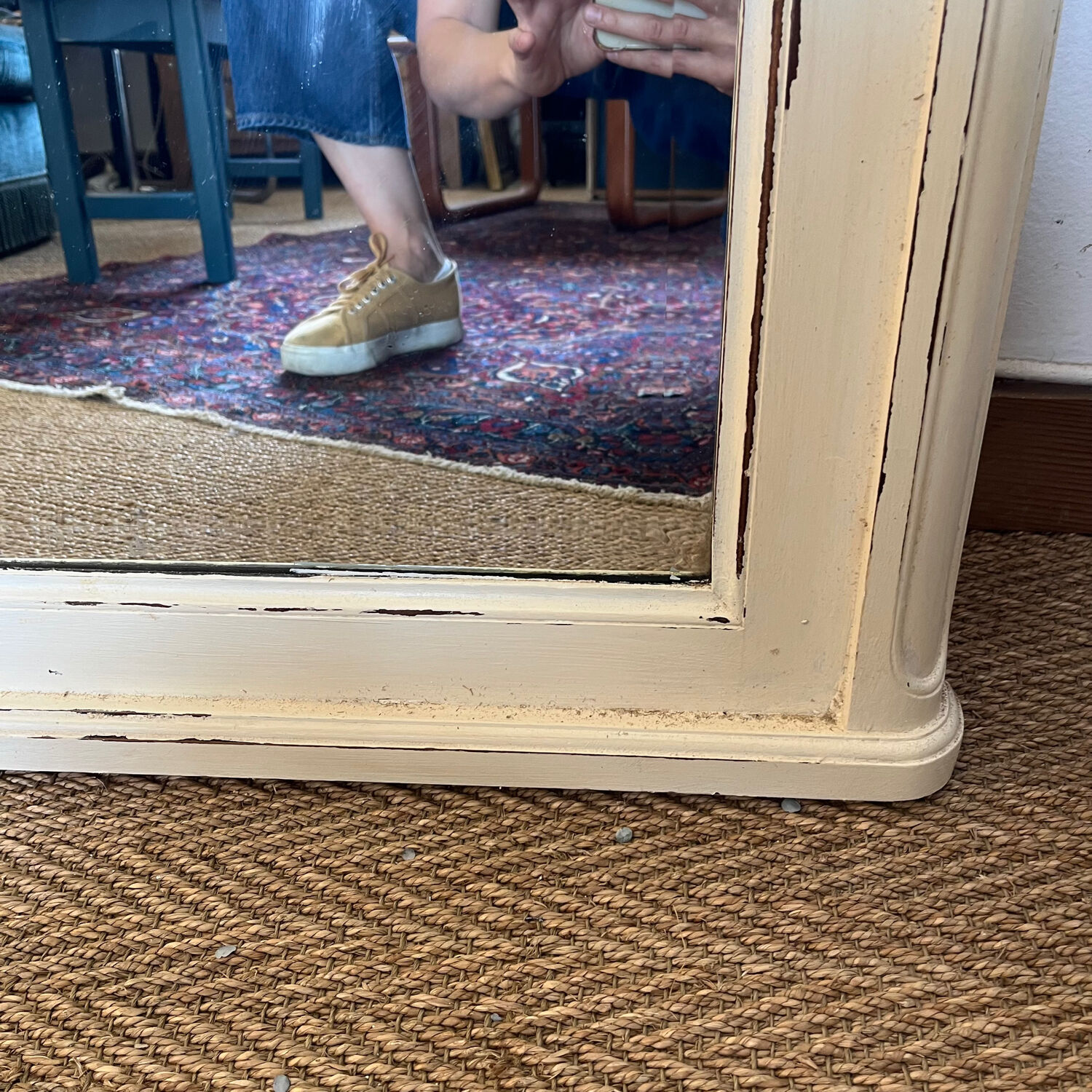 Ancien Petit Miroir De Poupée En Laiton – Glace Biseautée, Fabrication Française