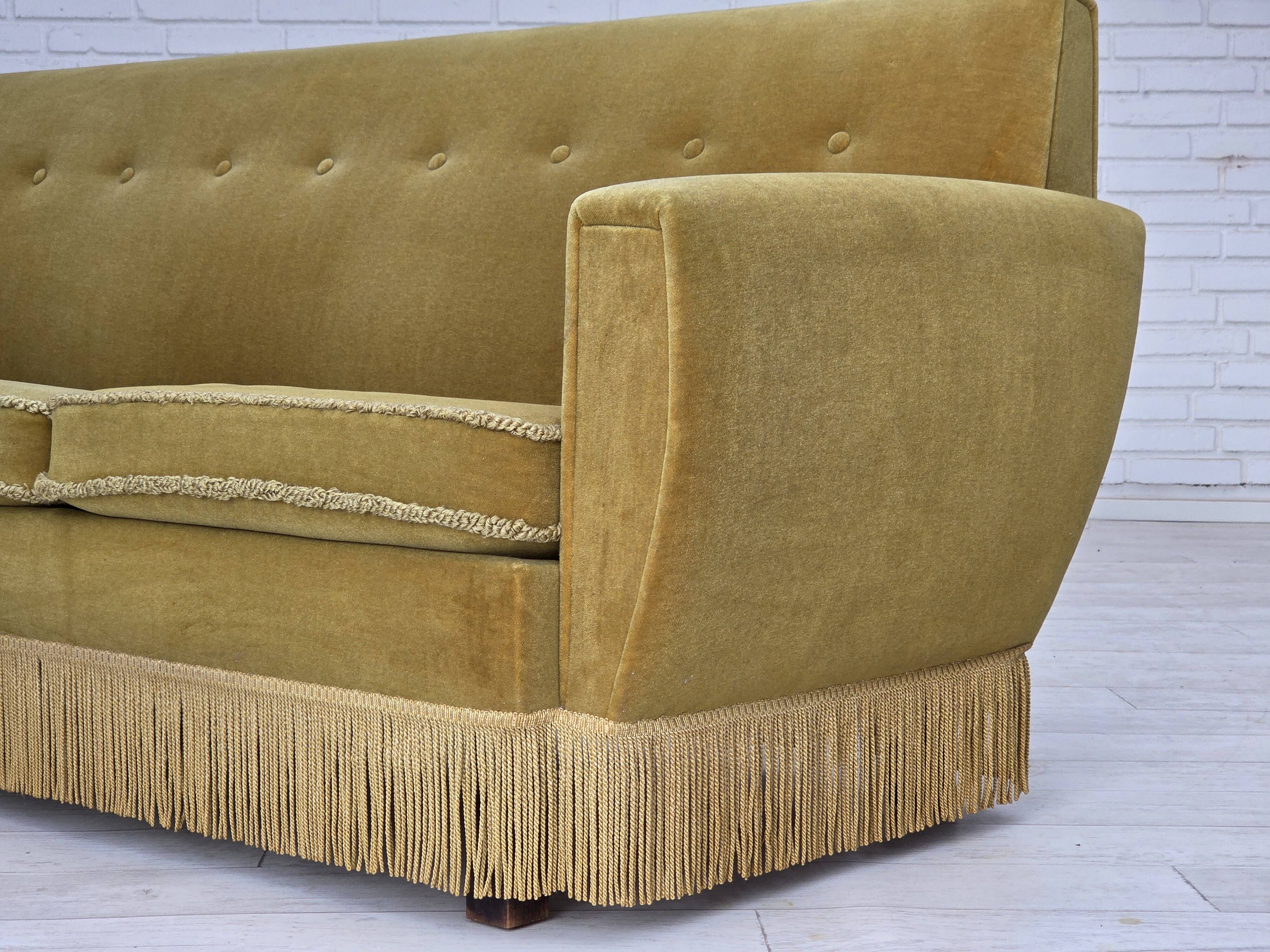 1970s, Danish 3-seater sofa, original light green furniture velour.