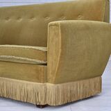 1970s, Danish 3-seater sofa, original light green furniture velour.