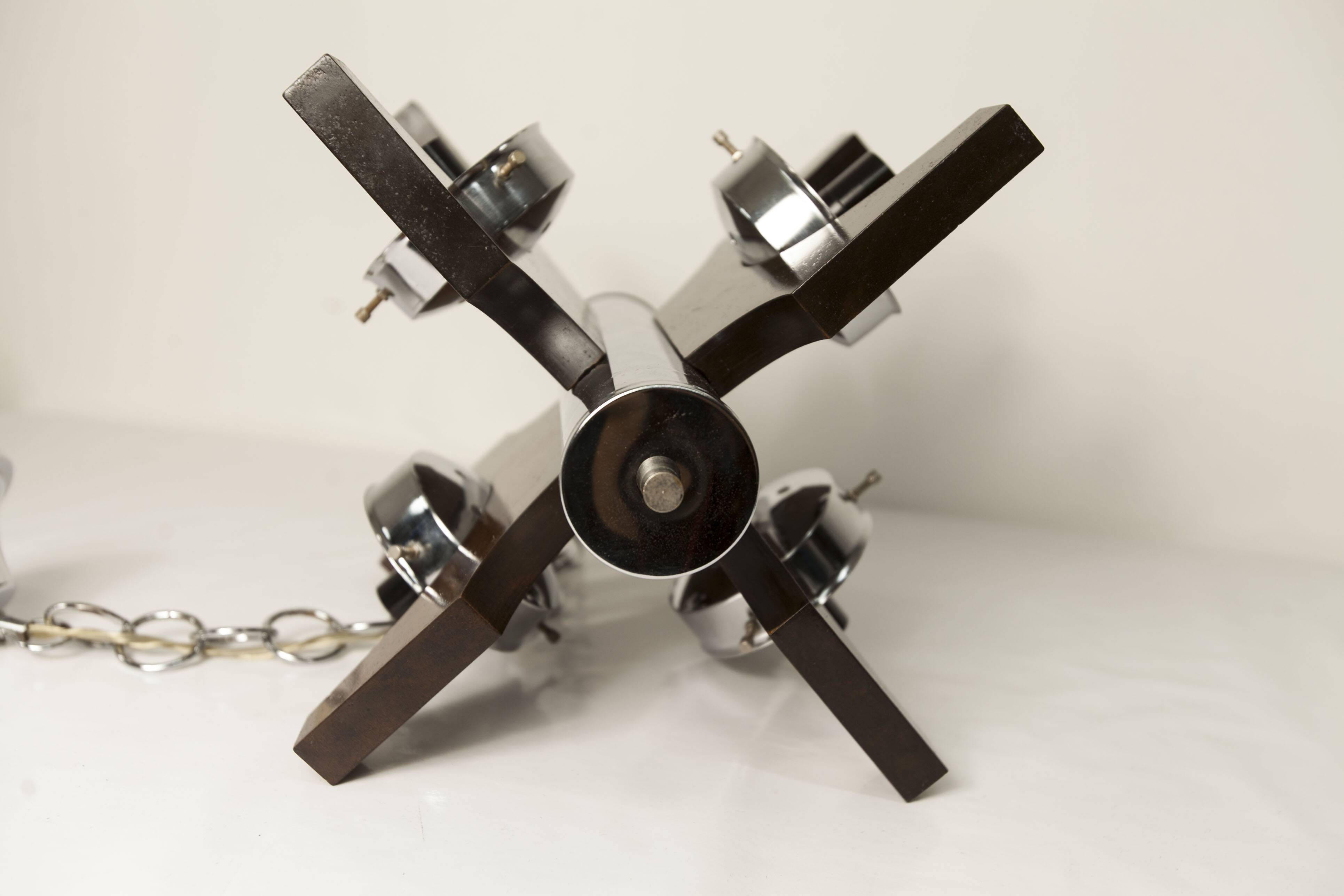 Mazzega Murano chandelier with 4 balls and teak, 1960