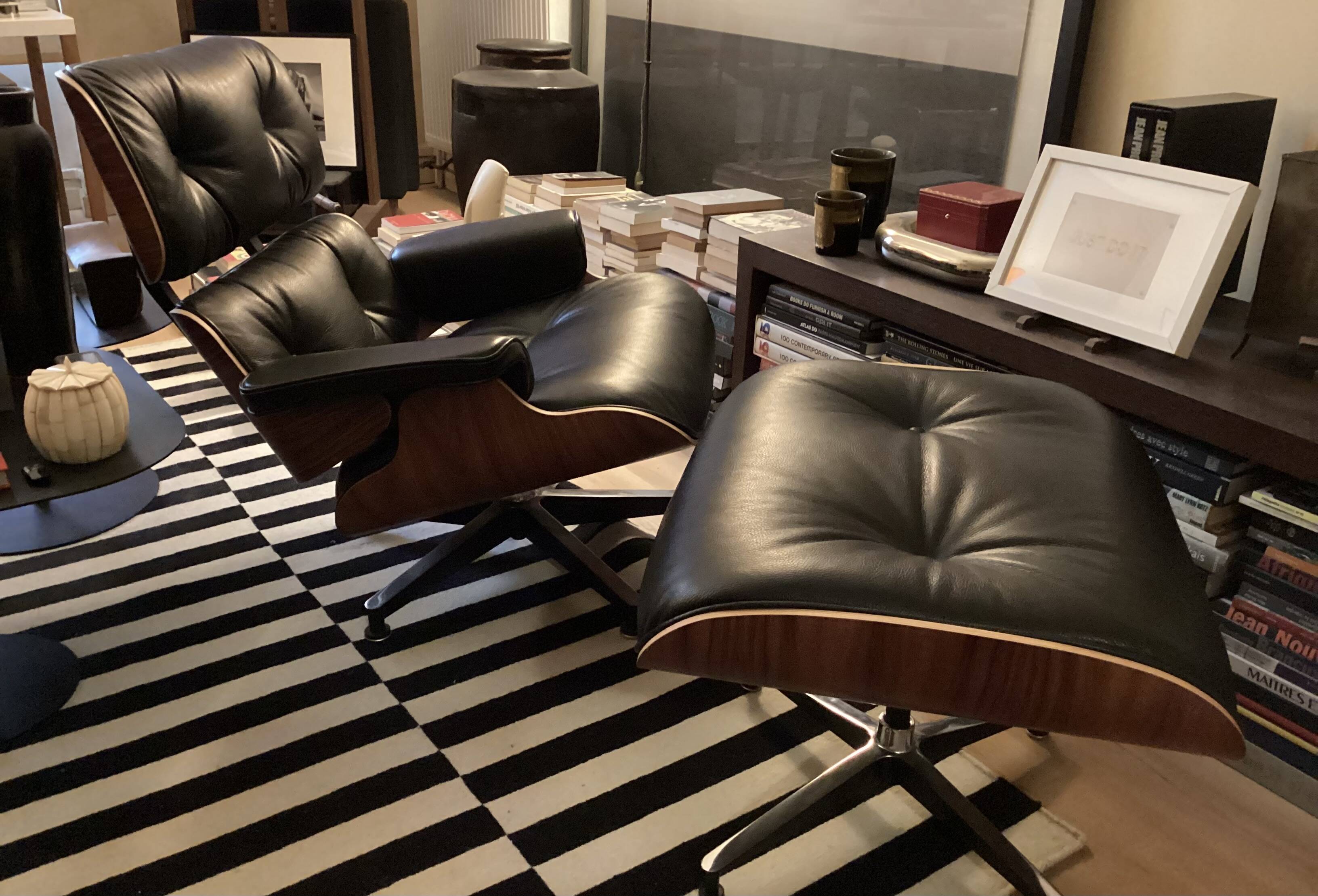 Chair and ottoman by Charles Eames, Herman Miller edition.