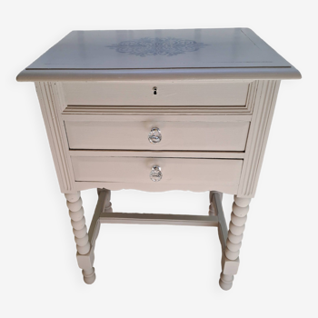 Nightstand in pearl gray painted wood France 1940
