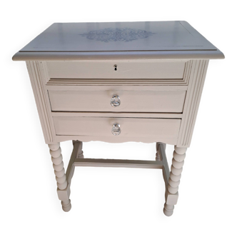 Nightstand in pearl gray painted wood France 1940