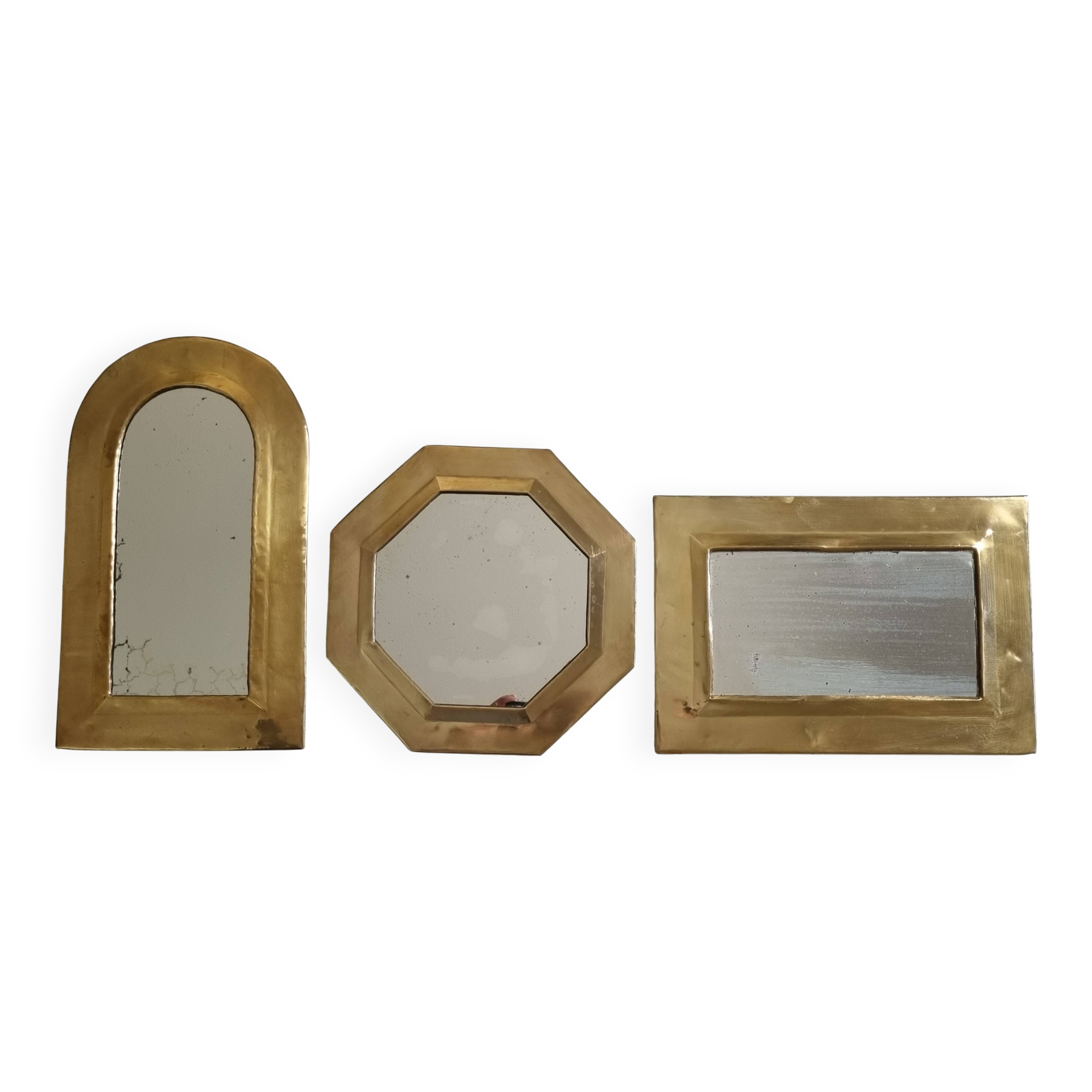 Set of 3 wall mirrors in brass, Moroccan craftsmanship, 20 cm