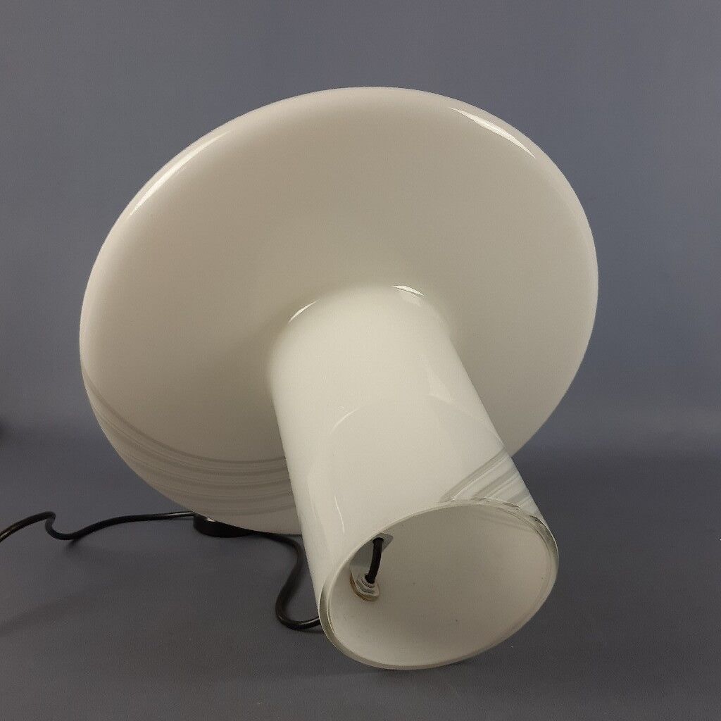 Opal Murano glass mushroom lamp with spiral stripes, 1970s modernist design.
