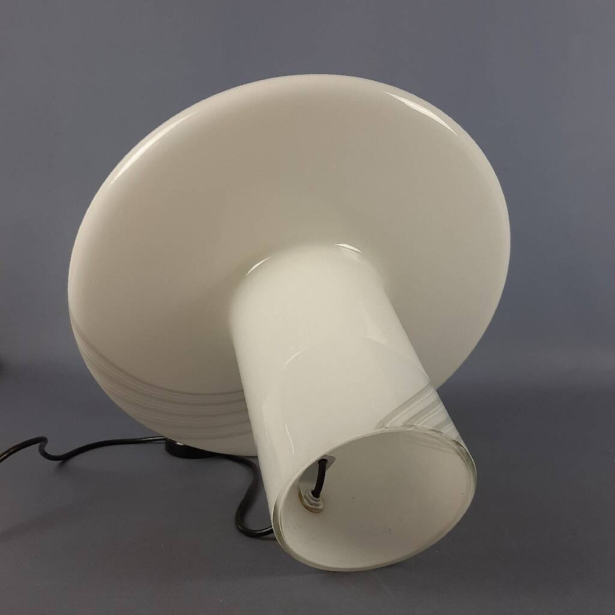Opal Murano glass mushroom lamp with spiral stripes, 1970s modernist design.