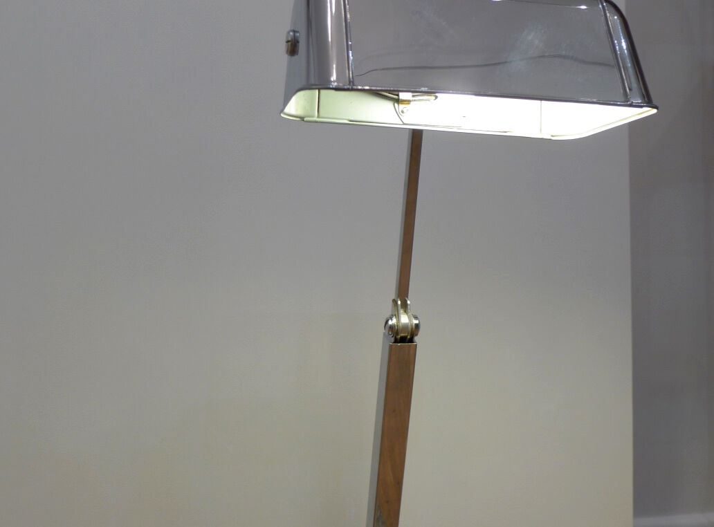 Office Art Deco lamp, chrome metal, & base marble, 1930 s