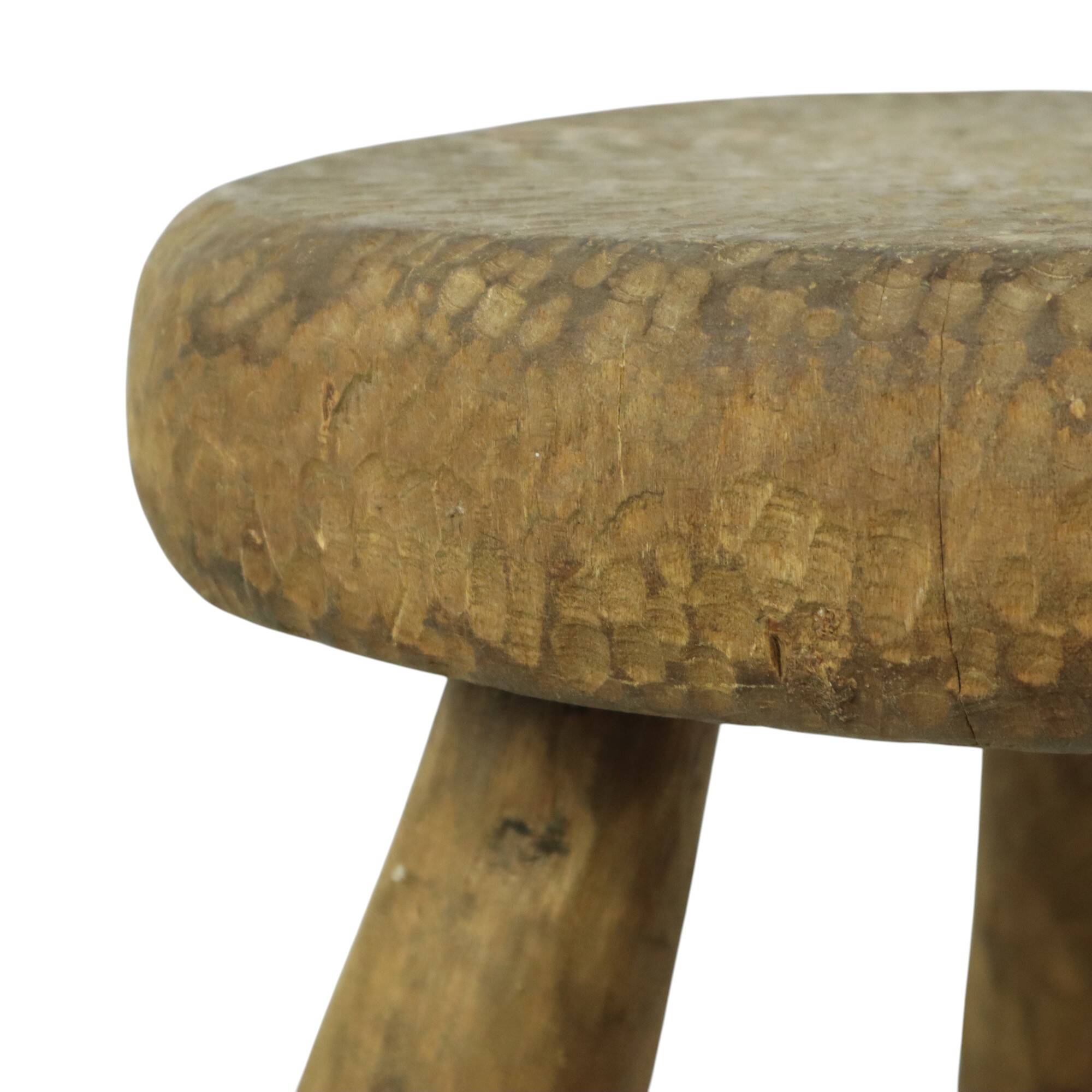 Old Rustic Tripod Stool Milk Stool Brutalism Style