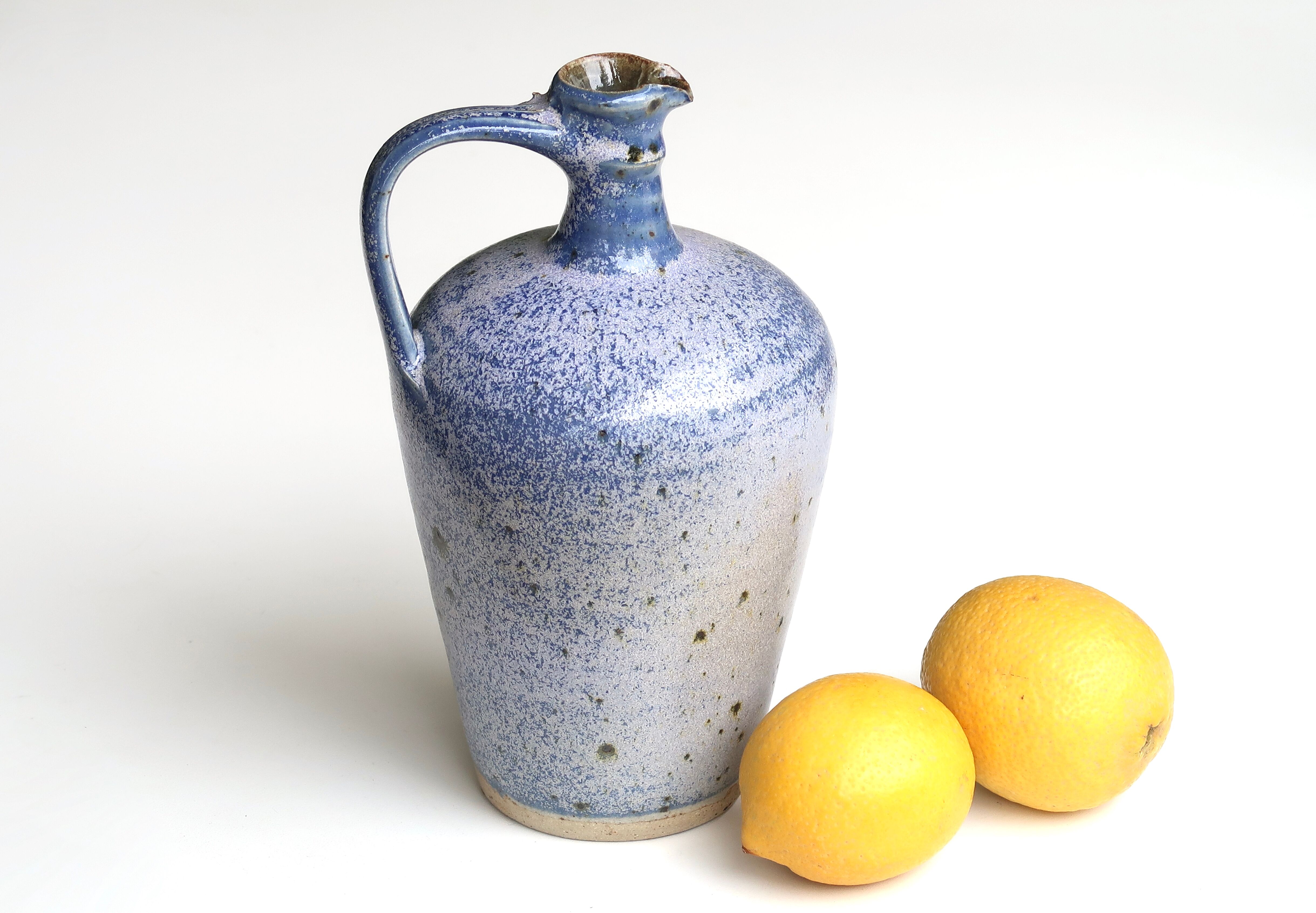 Blue handle jar in signed sandstone, La Borne, 60s