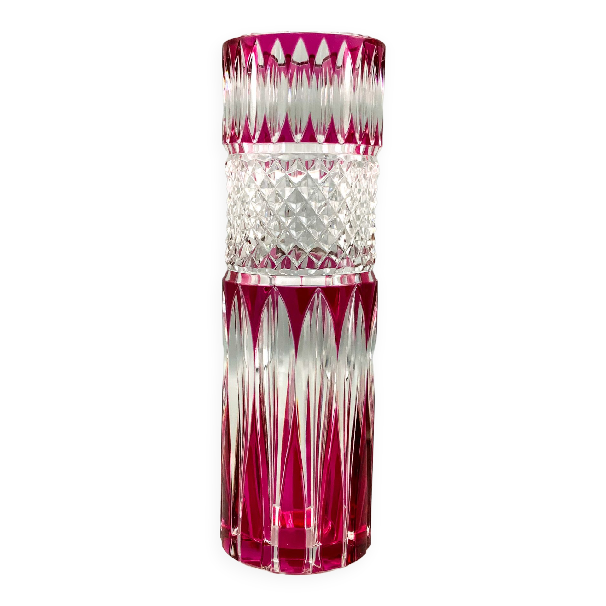 Fuschia scroll vase Val Saint Lambert