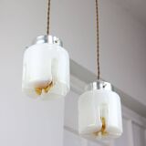 Mid-Century Italian Chrome and Glass Pendant Lamps, Set of 2