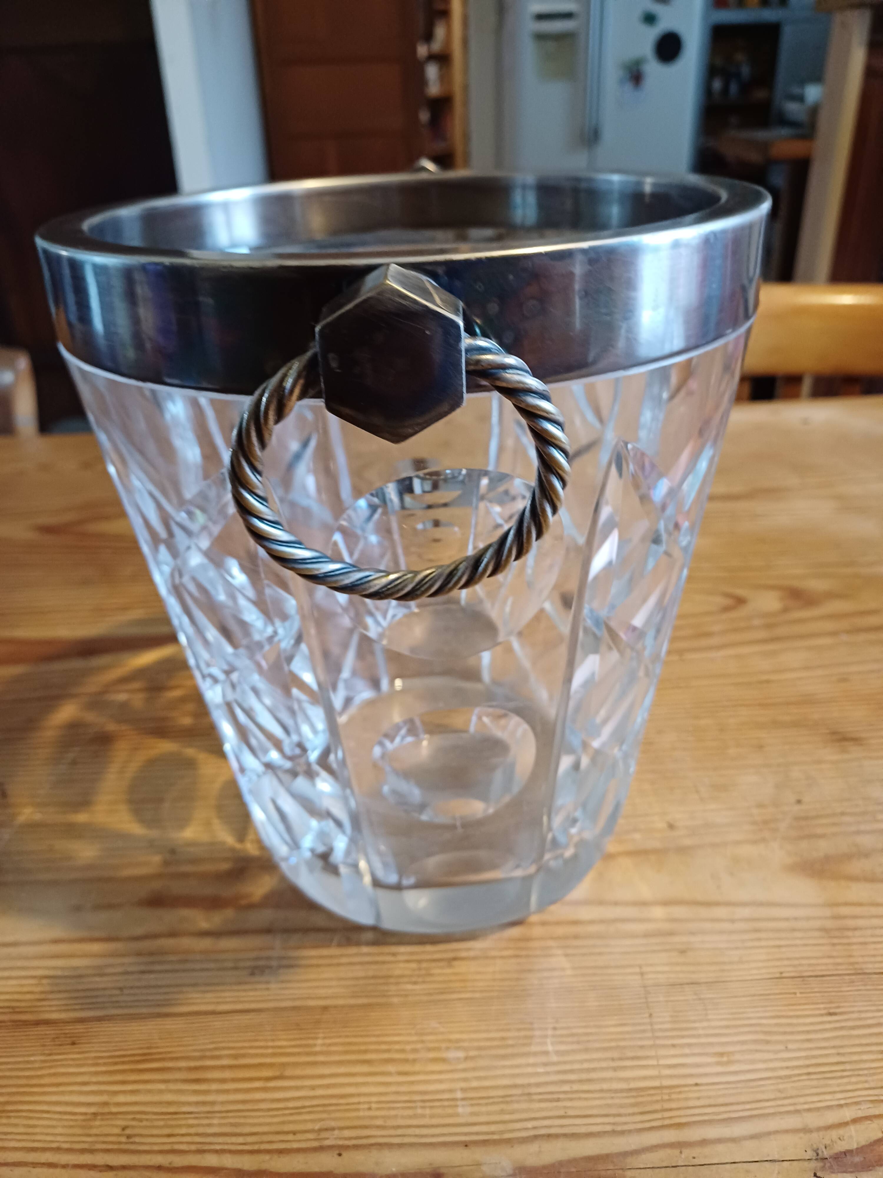 Crystal and Silver Metal Ice Bucket