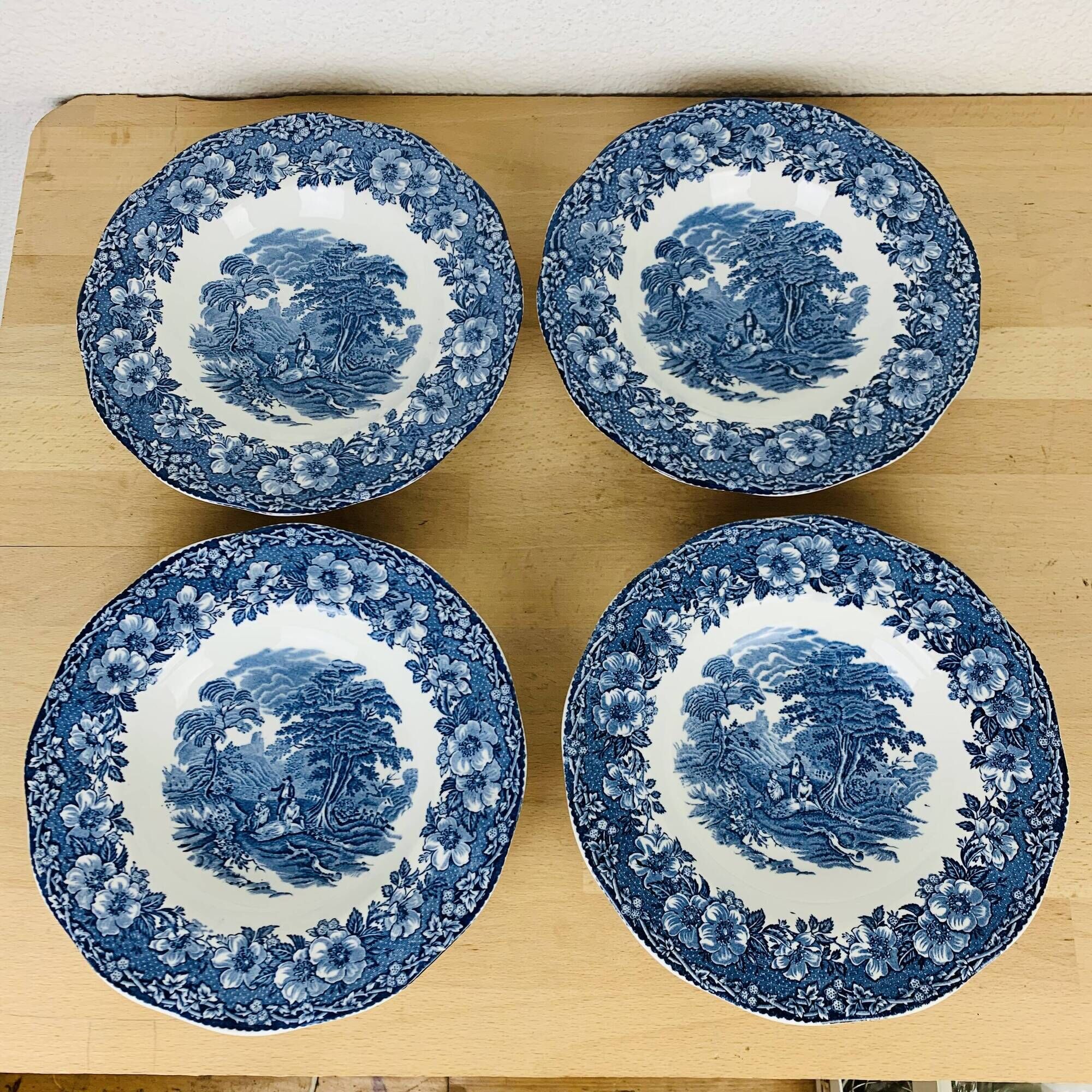 4 Woodland Wedgwood English blue hollow plates