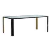 Vintage Saporiti style crystal top and black frame dining table, Italy, 1970s