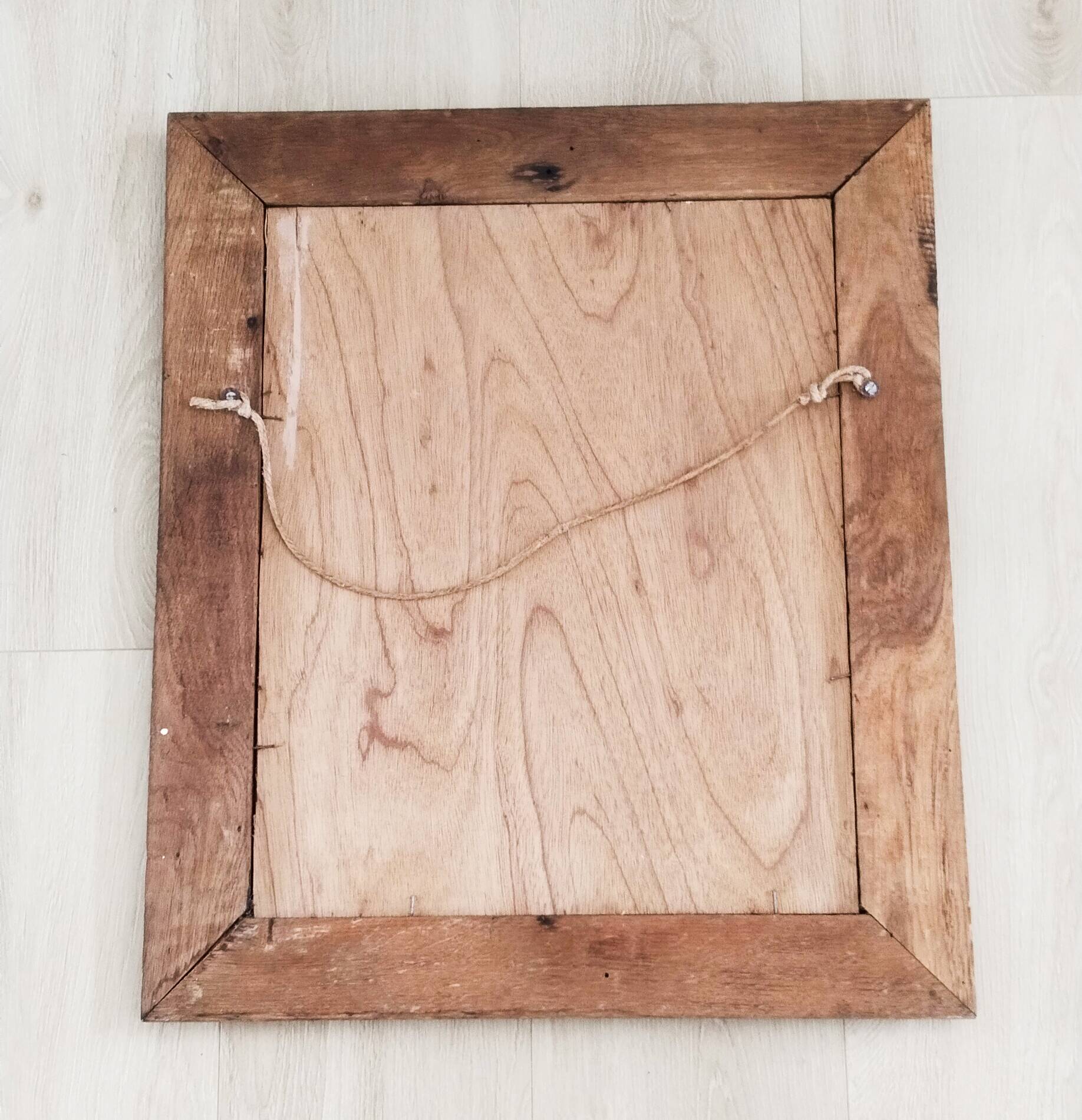 Antique mirror in waxed fruitwood style, 65.5 cm x 55.5 cm